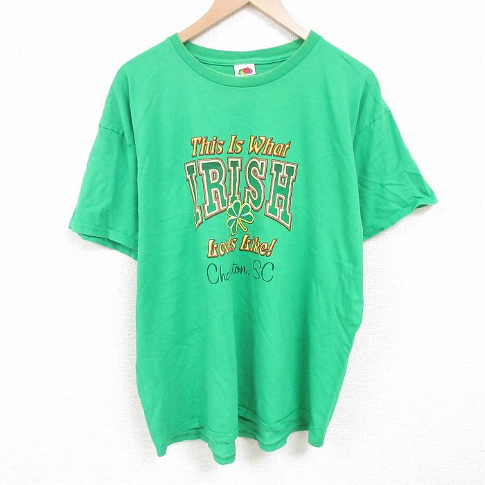 XL★古着 フルーツオブザルーム 半袖 ビンテージ Tシャツ メンズ 00年代 00s アイリッシュ 大きいサイズ コットン クルーネック 緑 グリーン 25jun21 中古