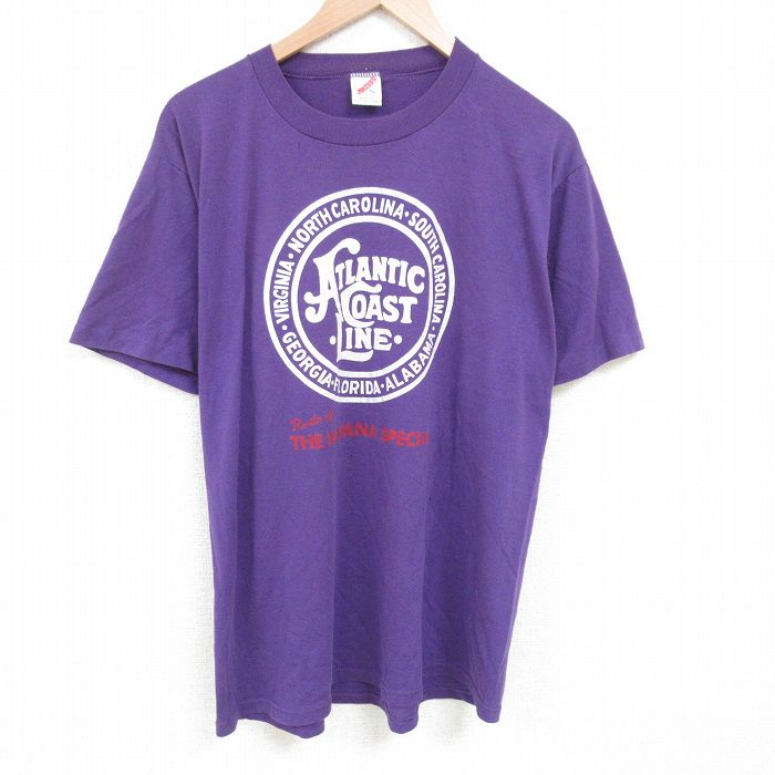 XL★古着 ジャージーズ 半袖 ビンテージ Tシャツ メンズ 80年代 80s アトランティック 大きいサイズ クルーネック USA製 紫 パープル 25jun21 中古