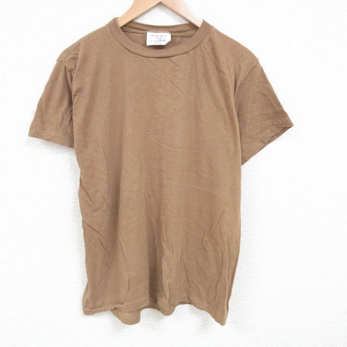 XL★古着 半袖 ビンテージ Tシャツ メンズ 80年代 80s ミリタリー 無地コットン クルーネック USA製 ベージュ カーキ 【spe】 25jun21 中古