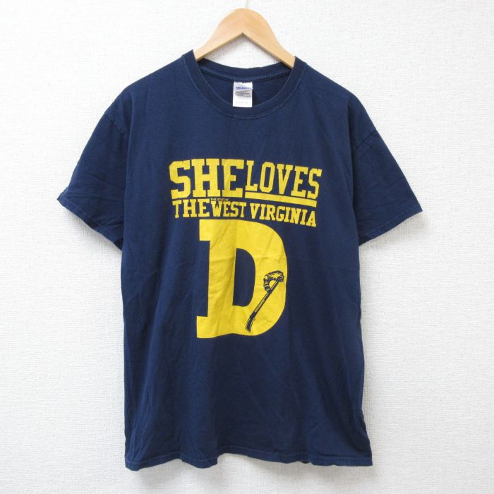 L★古着 半袖 ビンテージ Tシャツ メンズ 00年代 00s D コットン クルーネック 紺 ネイビー 25jun21 中古