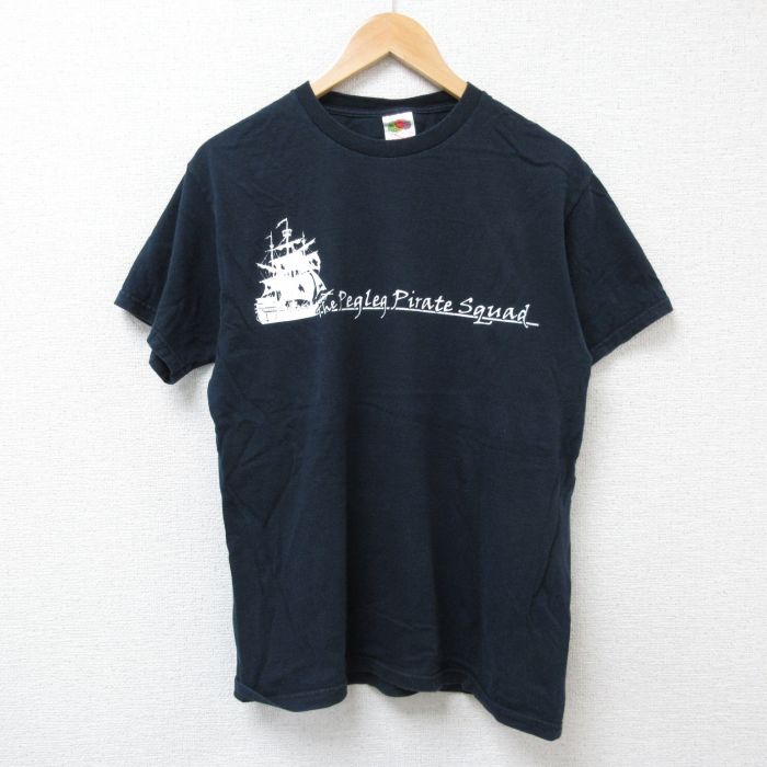 M★古着 フルーツオブザルーム 半袖 ビンテージ Tシャツ メンズ 00年代 00s 船 コットン クルーネック 黒 ブラック 25jun21 中古