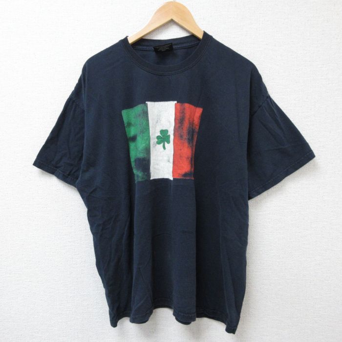 XL★古着 STEVE＆BARRYS 半袖 ビンテージ Tシャツ メンズ 00年代 00s アイルランド 大きいサイズ コットン クルーネック 濃紺 ネイビー 25jun21 中古