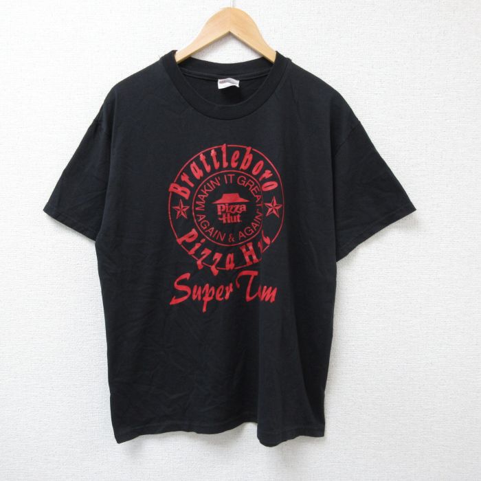 L★古着 ヘインズ Hanes 半袖 ビンテージ Tシャツ メンズ 00年代 00s ピザハット クルーネック 黒 ブラック 25jun21 中古