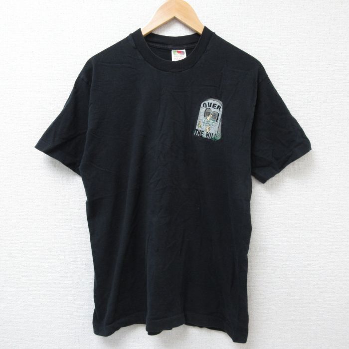【50%OFF】L★古着 フルーツオブザルーム 半袖 ビンテージ Tシャツ メンズ 00年代 00s OVER コットン クルーネック 黒 ブラック 25jun21 中古