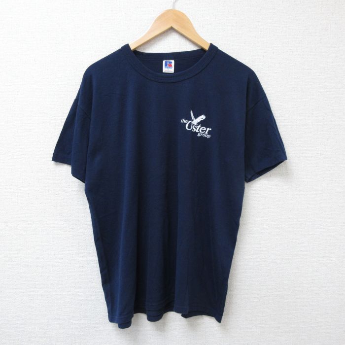 XL★古着 ラッセル 半袖 ビンテージ Tシャツ メンズ 80年代 80s 鳥 クルーネック USA製 紺 ネイビー 25jun21 中古