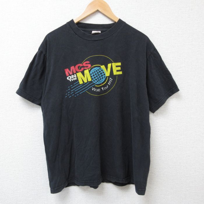 XL★古着 半袖 ビンテージ Tシャツ メンズ 90年代 90s MCS コットン クルーネック 黒 ブラック 25jun21 中古