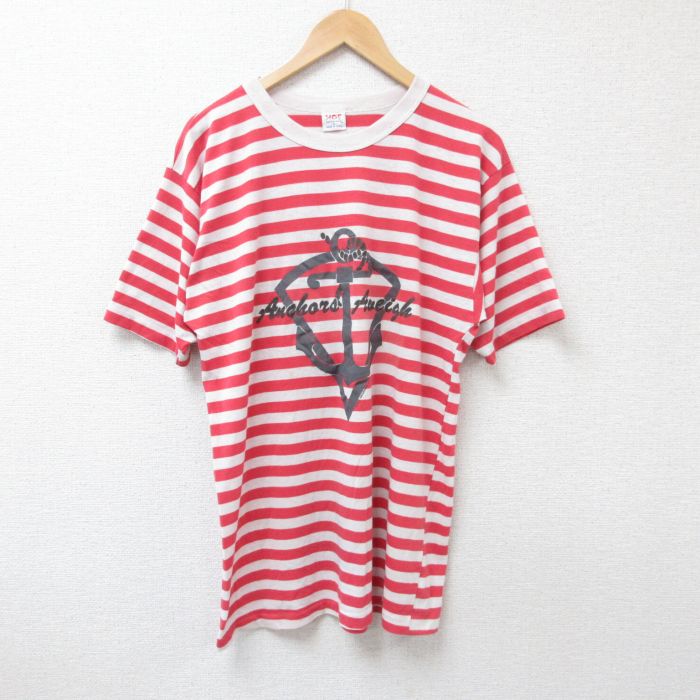 【50%OFF】80s 半袖Tシャツ イカリ レッドボーダー L | 古着