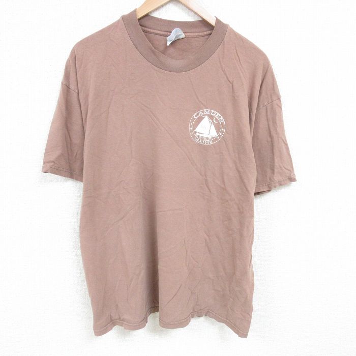 XL★古着 ヘインズ Hanes 半袖 ビンテージ Tシャツ メンズ 00年代 00s ヨット 大きいサイズ コットン クルーネック 茶 ブラウン 25jun26 中古