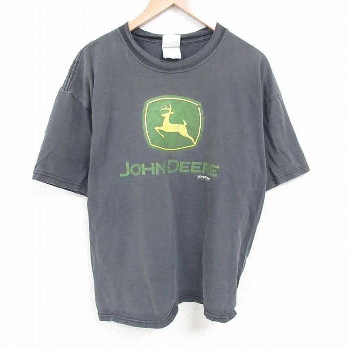 XL★古着 半袖 ビンテージ Tシャツ メンズ 00年代 00s ジョンディア 大きいサイズ コットン クルーネック グレー 25jun26 中古