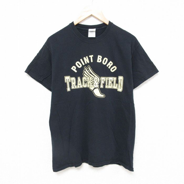 M★古着 半袖 ビンテージ Tシャツ メンズ 00年代 00s トラックフィールドコットン クルーネック 黒 ブラック 25jun23 中古