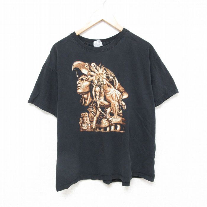 XL★古着 半袖 ビンテージ Tシャツ メンズ 00年代 00s 騎士 コットン クルーネック 黒 ブラック 25jun23 中古