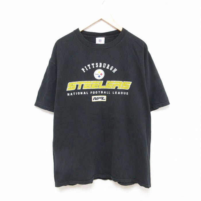 XL★古着 半袖 ビンテージ Tシャツ メンズ 00年代 00s NFL ピッツバーグスティーラーズ 大きいサイズ コットン クルーネック 黒 ブラック アメフト スーパーボウル 25jun23 中古
