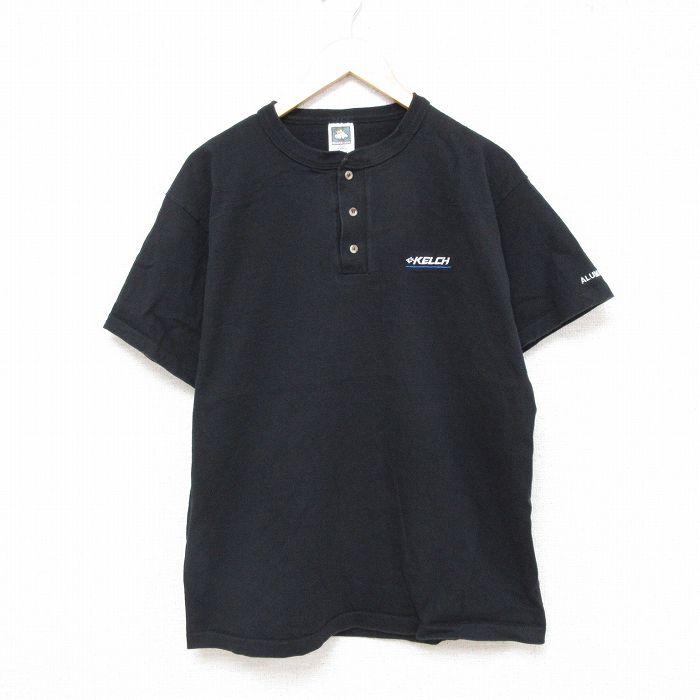 L★古着 半袖 ビンテージ Tシャツ メンズ 90年代 90s KELCH コットン ヘンリーネック USA製 黒 ブラック 25jun23 中古
