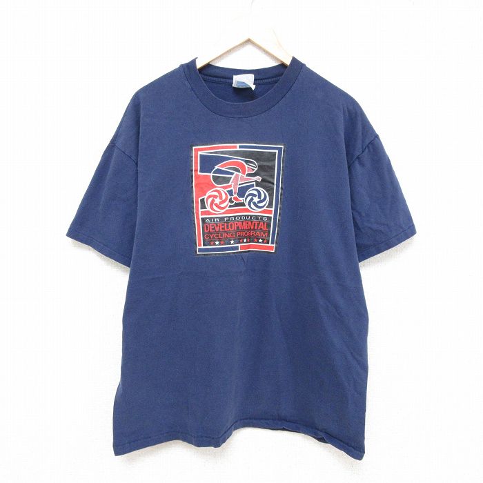 XL★古着 ヘインズ Hanes 半袖 ビンテージ Tシャツ メンズ 00年代 00s サイクリング コットン クルーネック 紺 ネイビー 25jun23 中古
