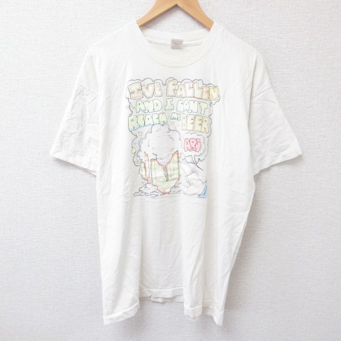 XL★古着 フルーツオブザルーム 半袖 ビンテージ Tシャツ メンズ 90年代 90s ビール コットン クルーネック USA製 白 ホワイト 25jun24 中古