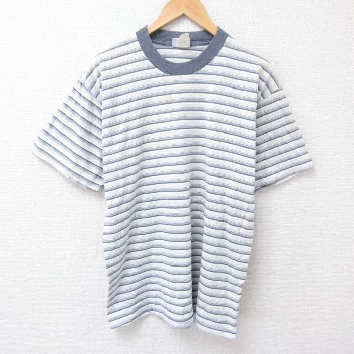 L★古着 ベーシックエディションズ 半袖 ビンテージ Tシャツ メンズ 90年代 90s コットン クルーネック グレー他 ボーダー 25jun24 中古