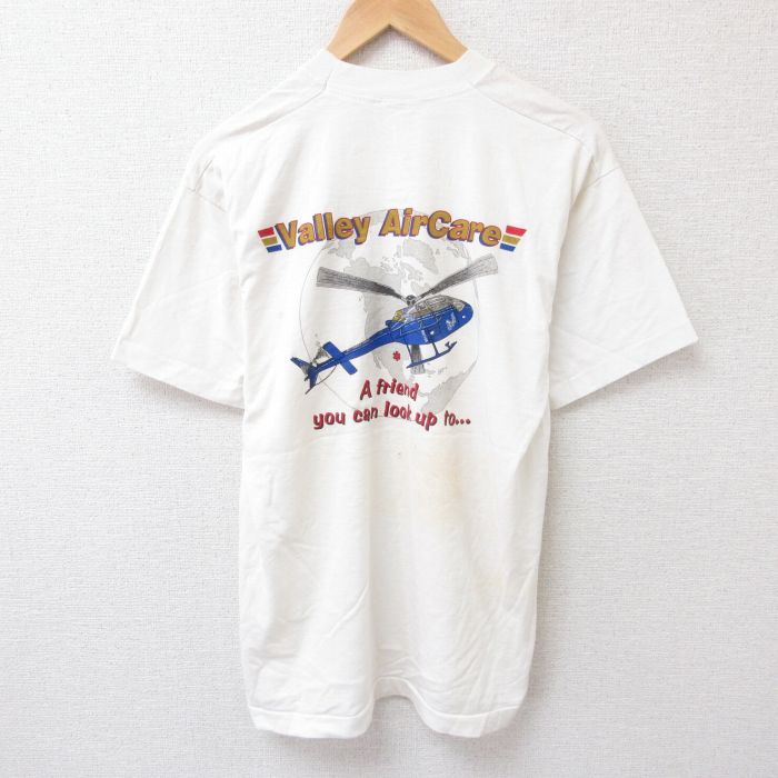 L★古着 半袖 ビンテージ Tシャツ メンズ 90年代 90s ヘリコプター クルーネック 白 ホワイト 25jun24 中古