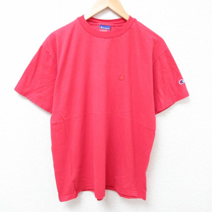 L★古着 チャンピオン champion 半袖 ビンテージ Tシャツ メンズ 00年代 00s ワンポイントロゴ コットン クルーネック 赤 レッド 25jun24 中古