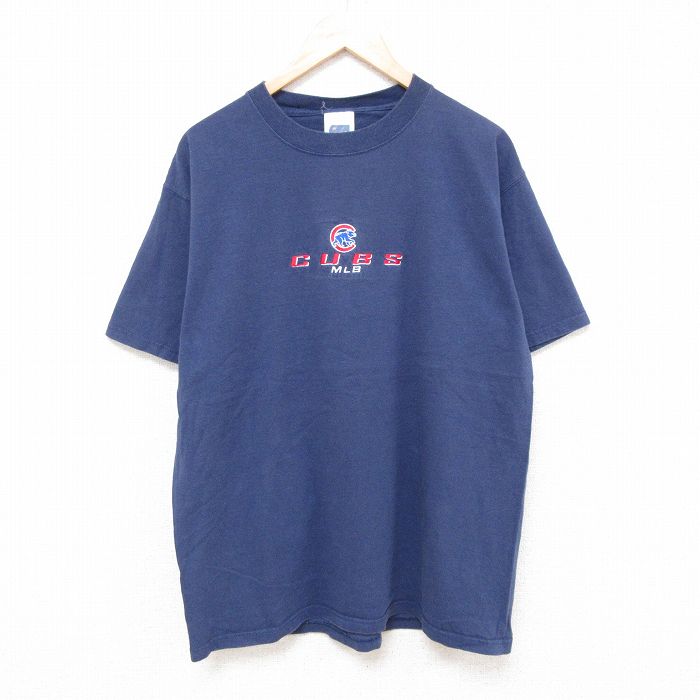XL★古着 半袖 ビンテージ Tシャツ メンズ 00年代 00s MLB シカゴカブス 刺繍 コットン クルーネック 紺 ネイビー メジャーリーグ ベースボール 野球 25jun23 中古