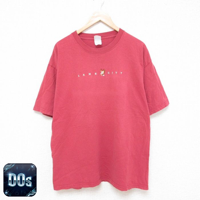 【50%OFF】00s 半袖Tシャツ LAMB 刺繍 バーガンディ XL | 古着