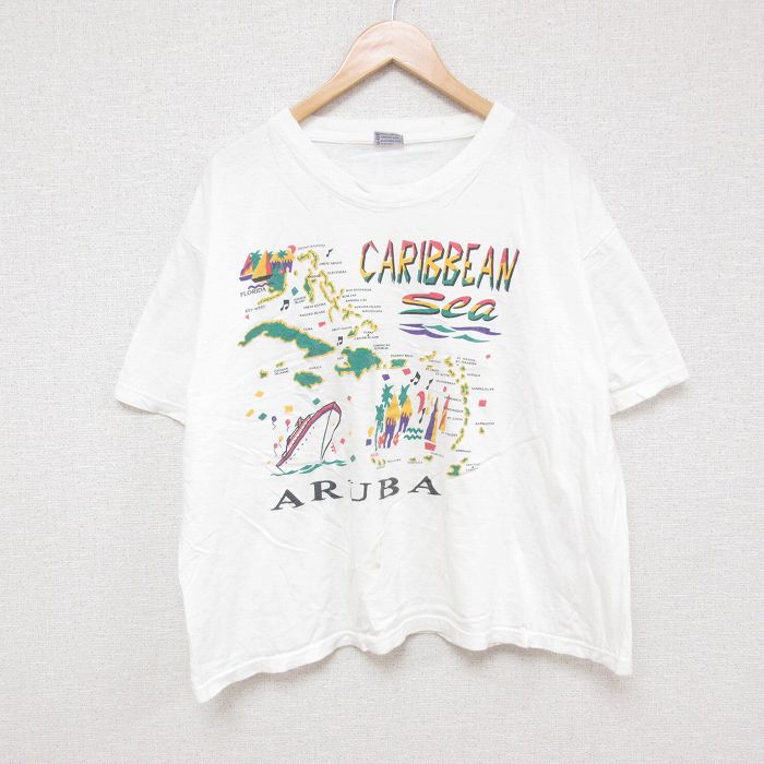 【20%OFF】XL★古着 半袖 ビンテージ Tシャツ メンズ 00年代 00s ARUBA 大きいサイズ コットン クルーネック 白 ホワイト 25jun23 中古