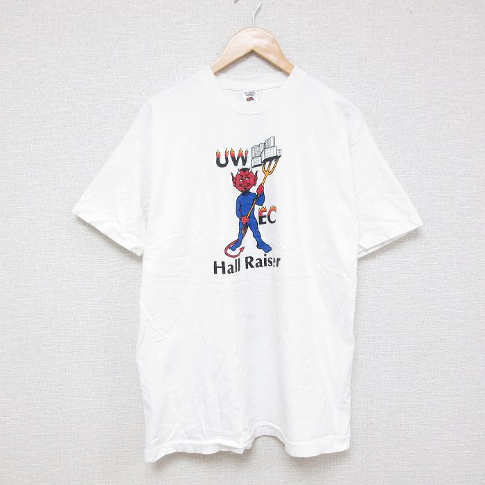 【50%OFF】L★古着 フルーツオブザルーム 半袖 ビンテージ Tシャツ メンズ 90年代 90s デビル コットン クルーネック 白 ホワイト 25jun23 中古