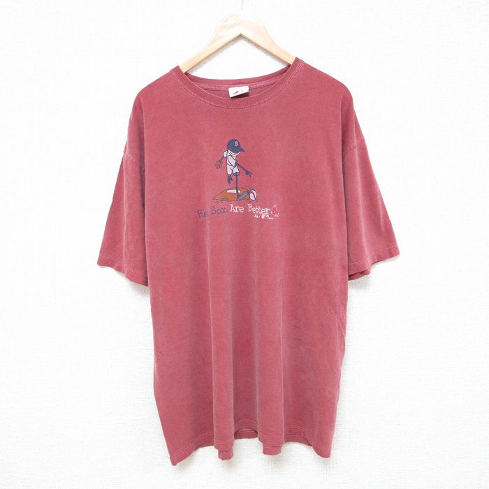 XL★古着 マジェスティック 半袖 ビンテージ Tシャツ メンズ 00年代 00s ボストンレッドソックス 大きいサイズ クルーネック エンジ メジャーリーグ ベースボール 野球 25jun23 中古