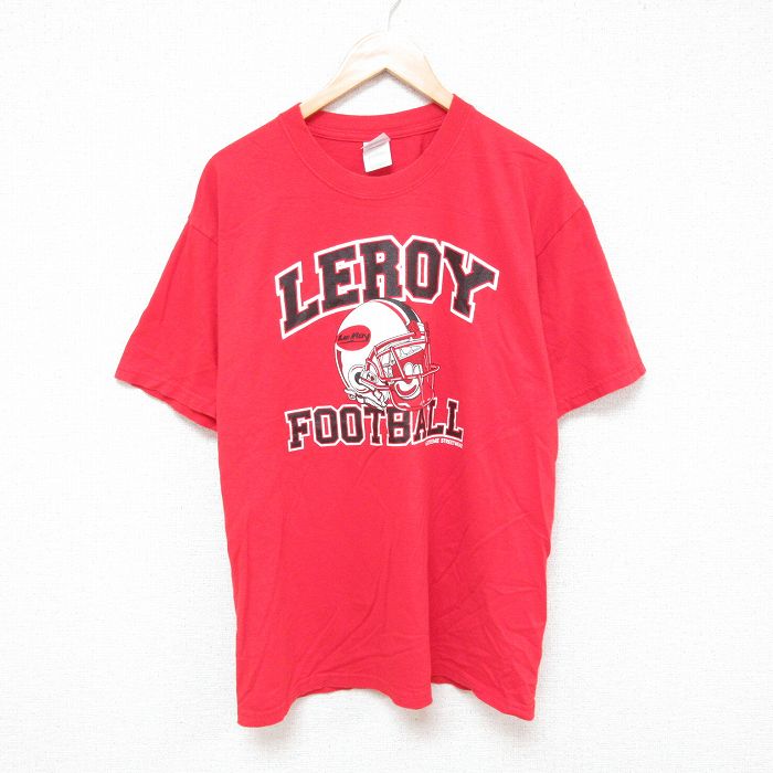 L★古着 半袖 ビンテージ Tシャツ メンズ 00年代 00s フットボール コットン クルーネック 赤 レッド 25jun23 中古