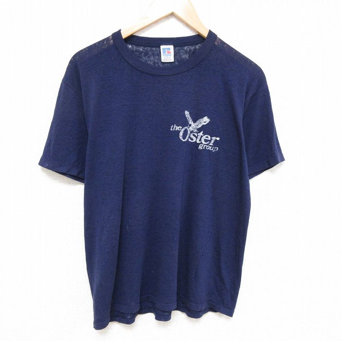 XL★古着 ラッセル 半袖 ビンテージ Tシャツ メンズ 80年代 80s 鳥 大きいサイズ クルーネック USA製 紺 ネイビー 25jun23 中古