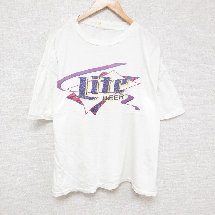 XL★古着 半袖 ビンテージ Tシャツ メンズ 90年代 90s ライトビール 大きいサイズ クルーネック 白 ホワイト 25jun23 中古