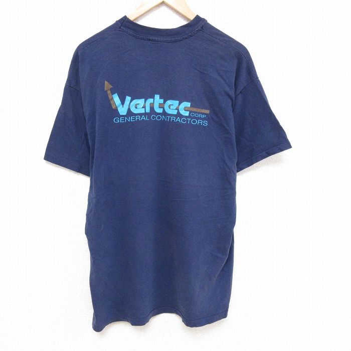 XL★古着 半袖 ビンテージ Tシャツ メンズ 90年代 90s Vertec 胸ポケット付き 大きいサイズ クルーネック 紺 ネイビー 25jun23 中古
