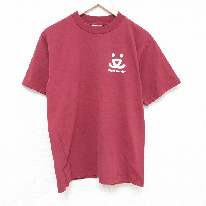【20%OFF】M★古着 半袖 ビンテージ Tシャツ メンズ 00年代 00s ベストフレンズ コットン クルーネック USA製 エンジ 25jun23 中古