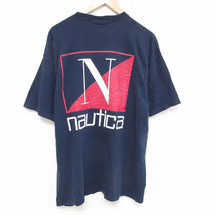 XL★古着 トーティカ 半袖 ビンテージ ブランド Tシャツ メンズ 90年代 90s ビッグロゴ 胸ポケット付き 大きいサイズ コットン クルーネック USA製 紺 ネイビー 25jun23 中古