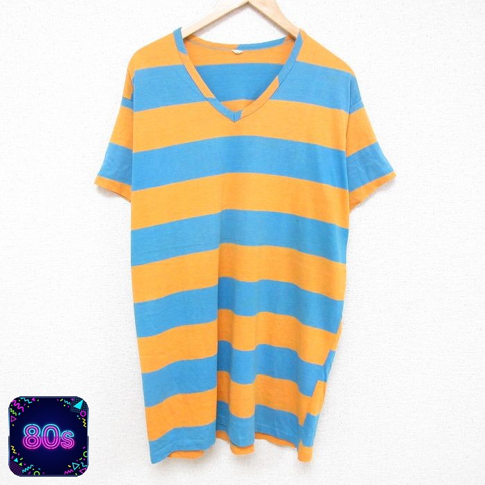 【50%OFF】80s 半袖Tシャツ Vネック イエローボーダー XL | 古着
