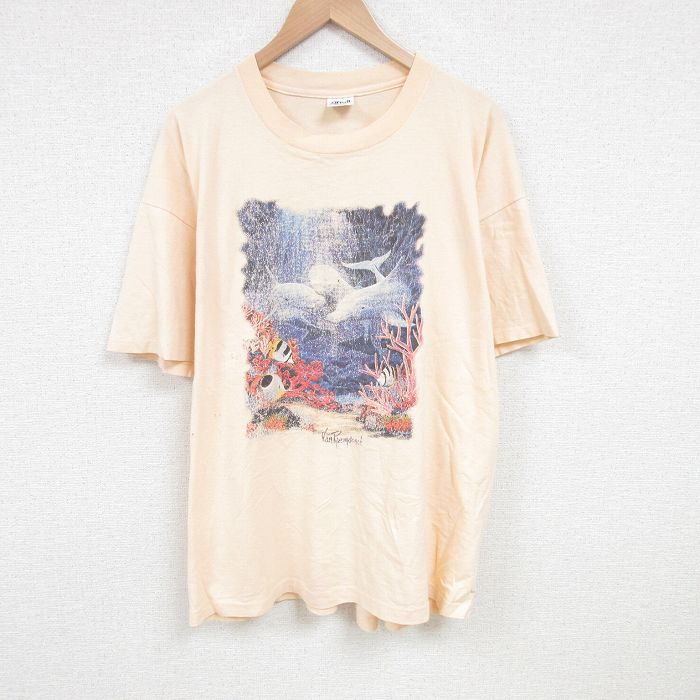 90s 半袖Tシャツ イルカ オレンジ XL | 古着