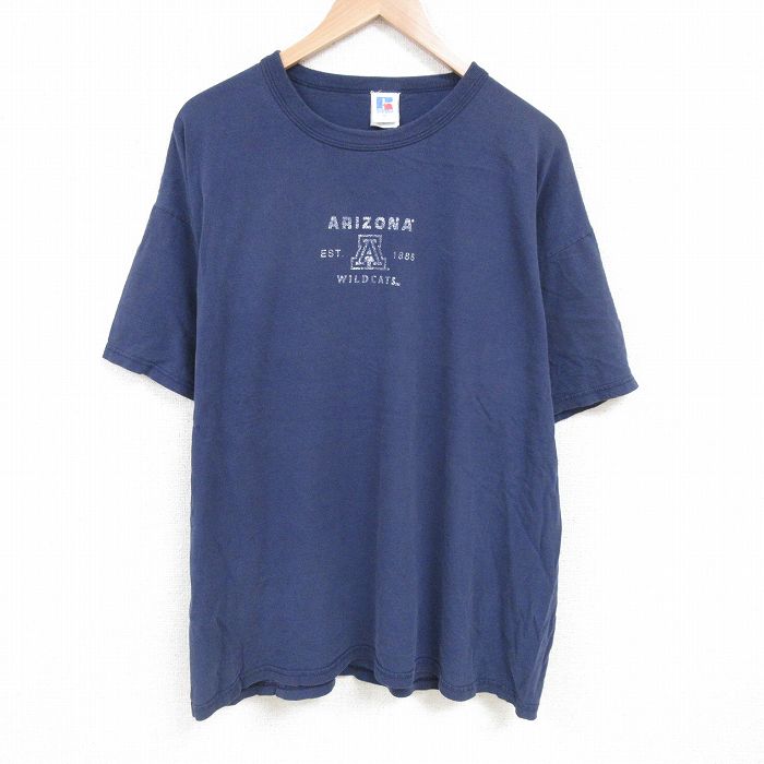 XL★古着 ラッセル 半袖 ビンテージ Tシャツ 80年代 80s アリゾナ 大きいサイズ コットン クルーネック 紺 ネイビー 25jun23 中古 メンズ