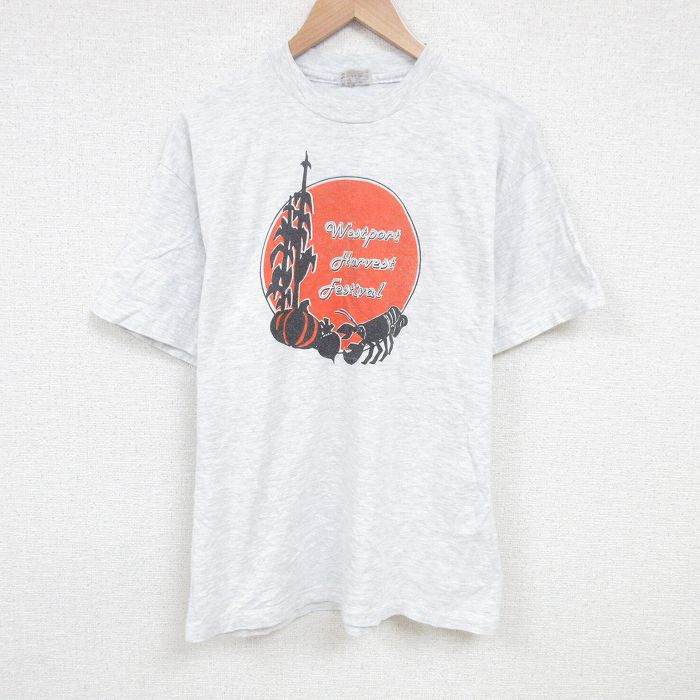 へインズ 80s 半袖Tシャツ ロブスター グレー XL | 古着