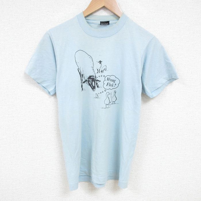 M★古着 スクリーンスターズ 半袖 ビンテージ Tシャツ メンズ 80年代 80s 牛 クルーネック USA製 薄紺 ネイビー 25jun23 中古