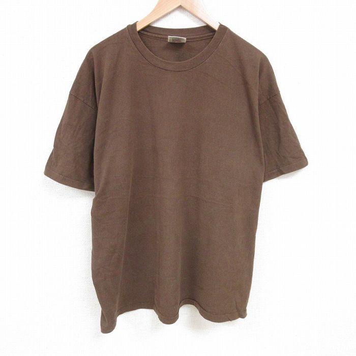 XL★古着 へインズ 半袖 ビンテージ Tシャツ 90年代 90s 無地 大きいサイズ コットン クルーネック USA製 こげ茶 ブラウン 25jun23 中古 メンズ
