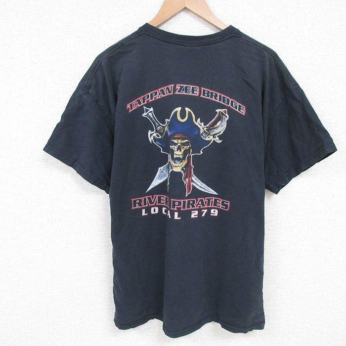 XL★古着 半袖 ビンテージ Tシャツ メンズ 00年代 00sパイレーツ コットン クルーネック 黒 ブラック 25jun25 中古