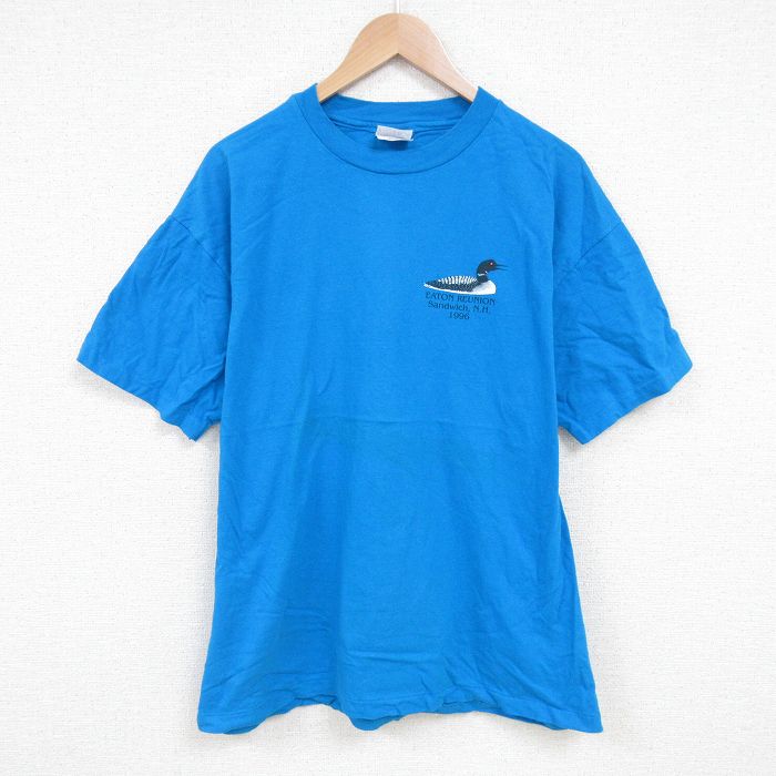 【50%OFF】XL★古着 ヘインズ Hanes 半袖 ビンテージ Tシャツ メンズ 90年代 90s 鳥 USA コットン クルーネック USA製 水色 25jun25 中古