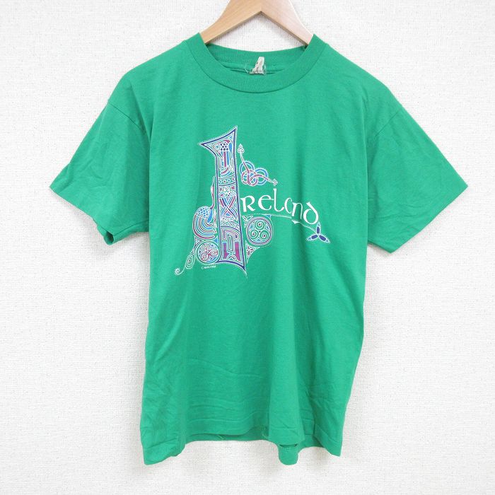 【50%OFF】L★古着 スクリーンスターズ 半袖 ビンテージ Tシャツ メンズ 80年代 80s アイルランド アイルランド製 クルーネック 緑 グリーン 【spe】 25jun25 中古