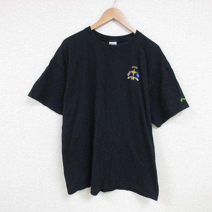 XL★古着 半袖 ビンテージ Tシャツ メンズ 00年代 00sトロフィー 大きいサイズ コットン クルーネック 黒 ブラック 25jun25 中古