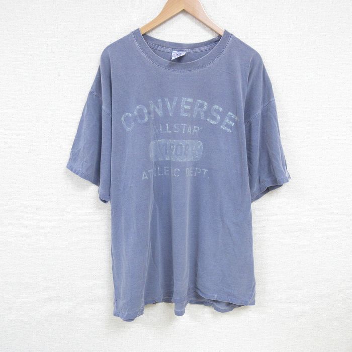 XL★古着 コンバース 半袖 ビンテージ Tシャツ メンズ 90年代 90s ビッグロゴ 大きいサイズ コットン クルーネック USA製 薄紫 パープル 霜降り 【spe】 25jun25 中古
