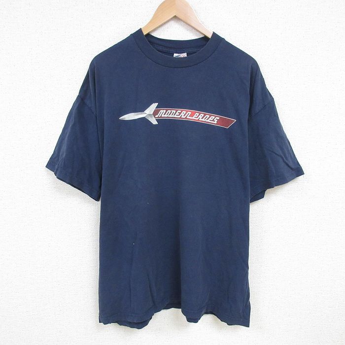 XL★古着 半袖 ビンテージ Tシャツ メンズ 00年代 00s MOPRO 大きいサイズ コットン クルーネック 紺 ネイビー 25jun25 中古