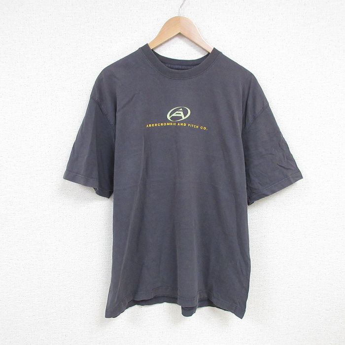 XL★古着 アバクロンビ 半袖 ビンテージ Tシャツ メンズ 00年代 00s ビッグロゴ 大きいサイズ コットン クルーネック 濃グレー 25jun25 中古