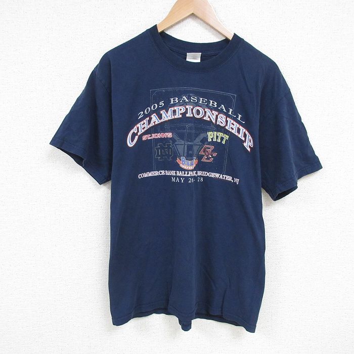 【50%OFF】L★古着 半袖 ビンテージ Tシャツ メンズ 00年代 00s ベースボール コットン クルーネック 紺 ネイビー 25jun25 中古