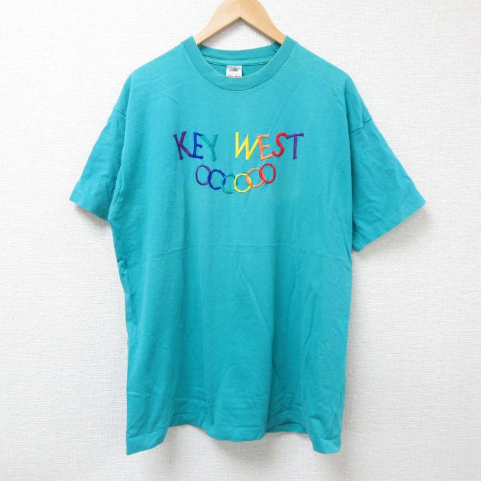 フルーツオブザルーム 90s 半袖Tシャツ キーウエスト刺繍 ライトブルー XL | 古着