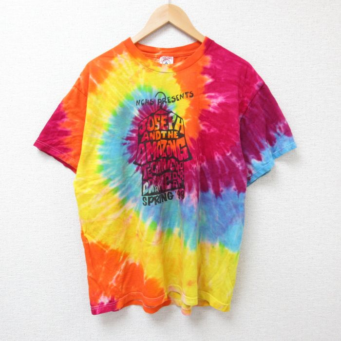 XL★古着 半袖 ビンテージ Tシャツ メンズ 90年代 90s JOSEPH コットン クルーネック オレンジ他 タイダイ 25jun25 中古
