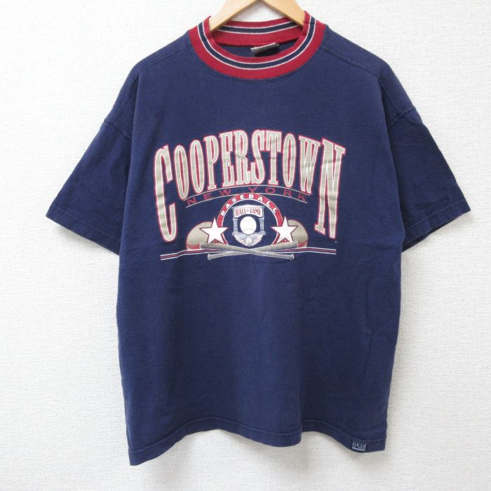 XL★古着 半袖 ビンテージ Tシャツ メンズ 90年代 90s ニューヨーク コットン クルーネック USA製 紺 ネイビー 25jun25 中古